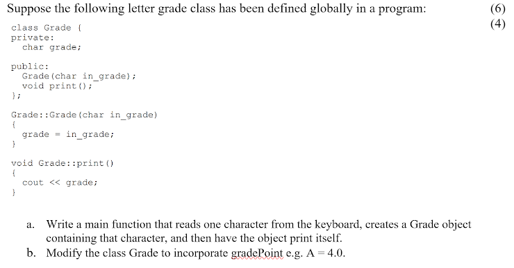 Solved (6) (4) Suppose the following letter grade class has | Chegg.com