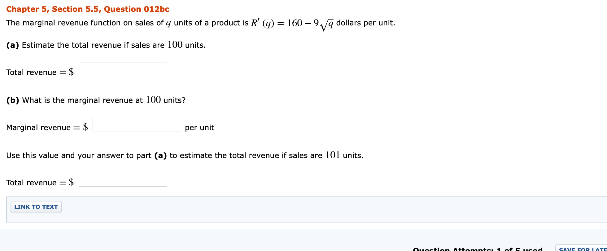 Solved Chapter 5, Section 5.5, Question 012bc The marginal | Chegg.com