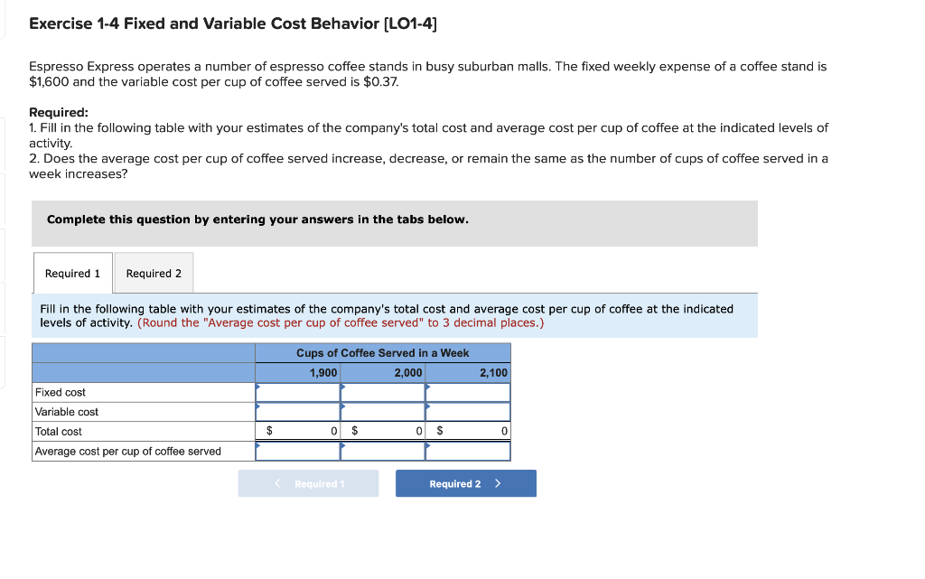 Solved Exercise 14 Fixed and Variable Cost Behavior (LO14]