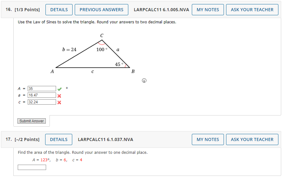 Solved Use the Law of Sines to solve the triangle. Round | Chegg.com