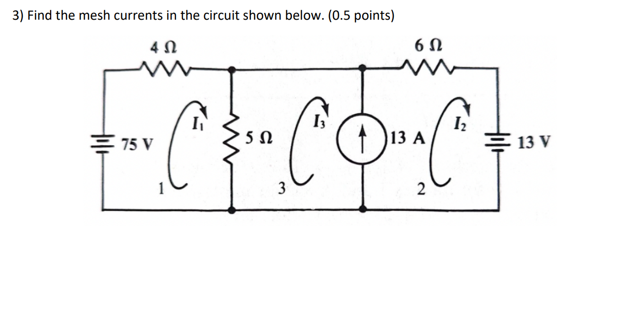 Solved 3) Find the mesh currents in the circuit shown below. | Chegg.com