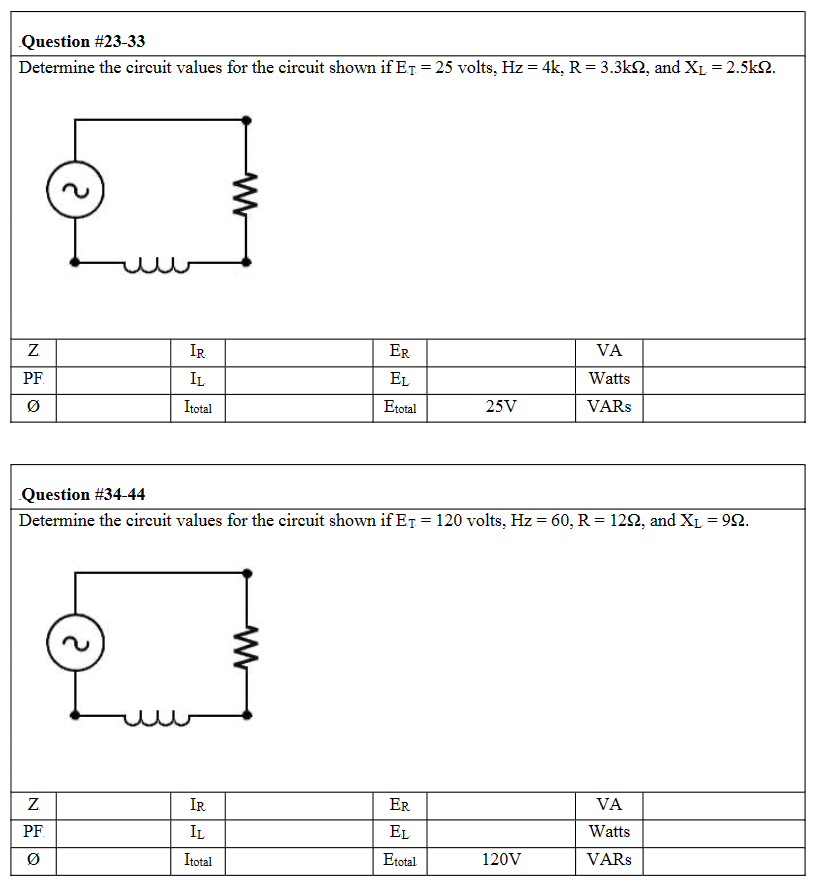 Solved Determine the circuit values for the circuit shown if | Chegg.com