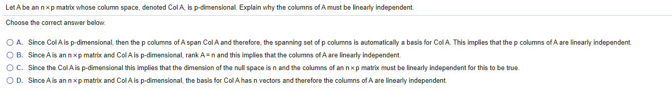 Solved Let A be an nxp matrix whose column space, denoted | Chegg.com ...