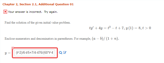 Solved Chapter 2, Section 2.1, Additional Question 01 Your | Chegg.com