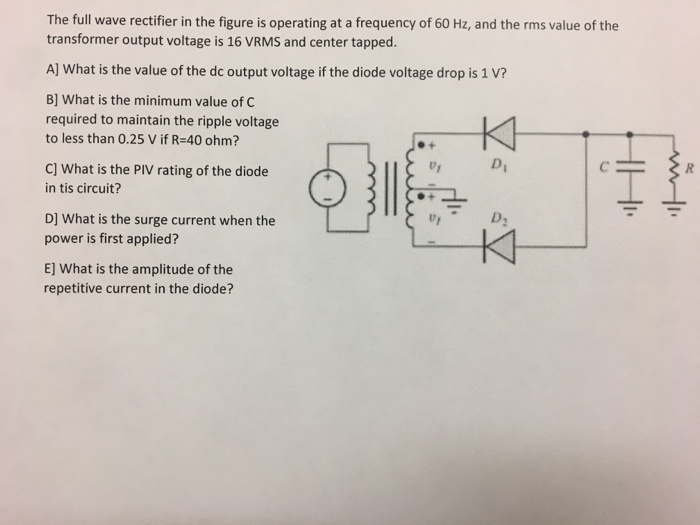 Solved The full wave rectifier in the figure is operating at | Chegg.com