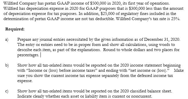 Solved Willfred Company has pretax GAAP income of $500,000 | Chegg.com