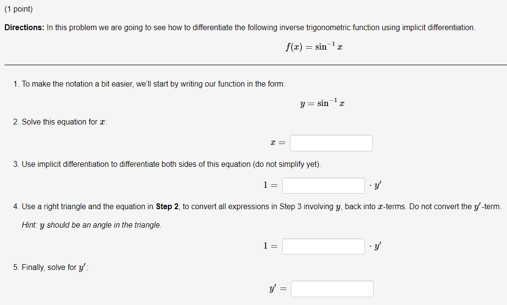 Solved (1 point) Directions: In this problem we are going to | Chegg.com