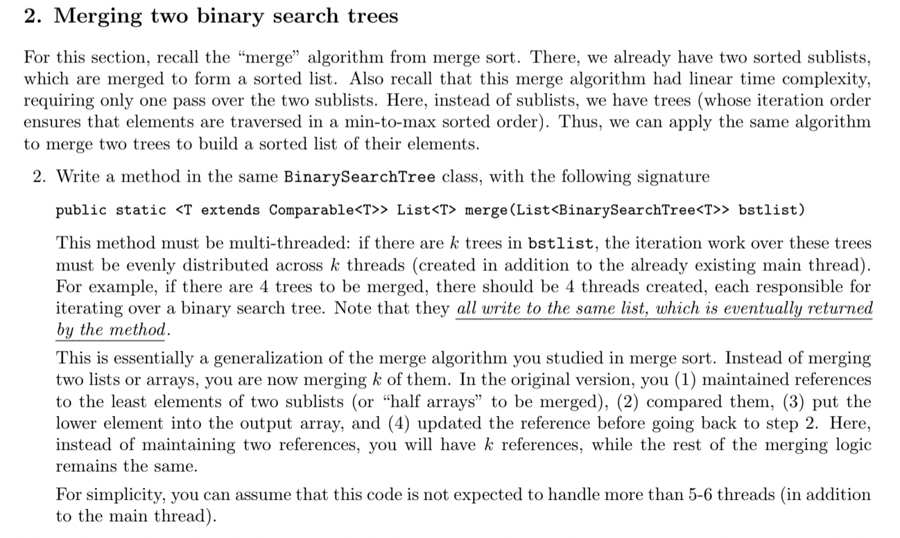 Solved 2. Merging two binary search trees For this section, | Chegg.com