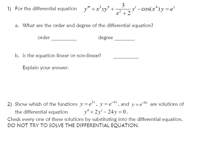 Solved 3 1) For the differential equation y" + x’yy" + x2 + | Chegg.com