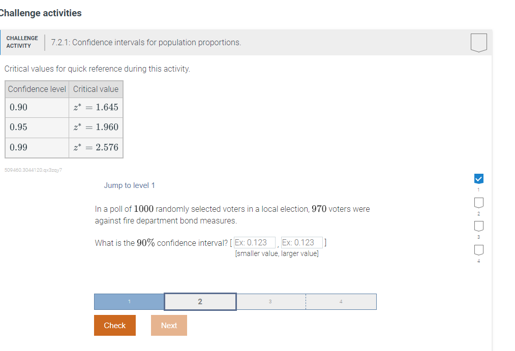 Solved Challenge activities 7.2.1: Confidence intervals for | Chegg.com