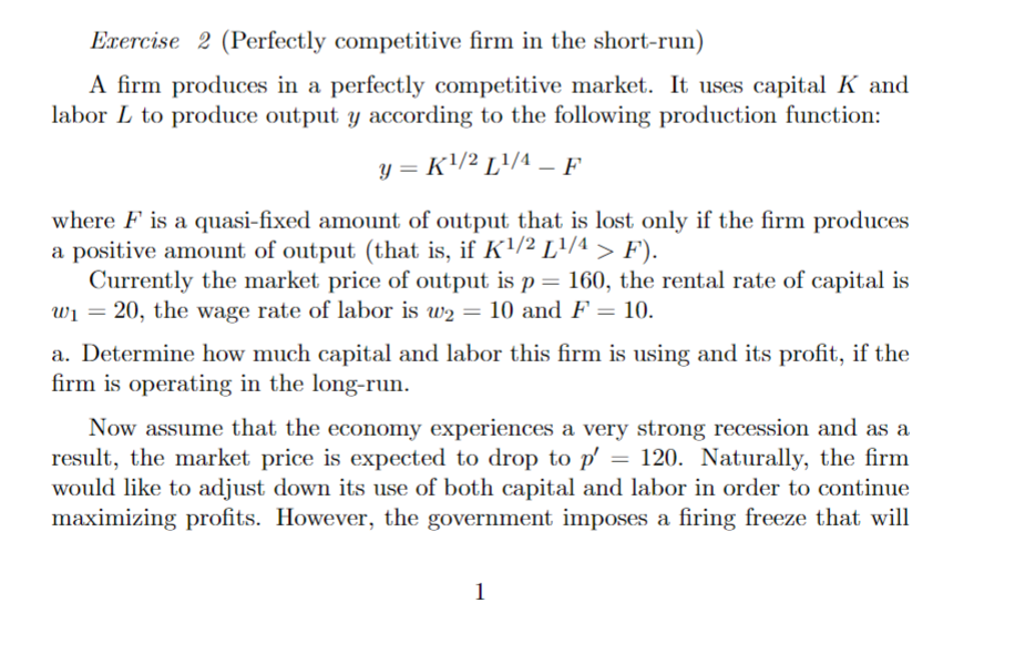Solved Exercise 2 Perfectly Competitive Firm In The Chegg
