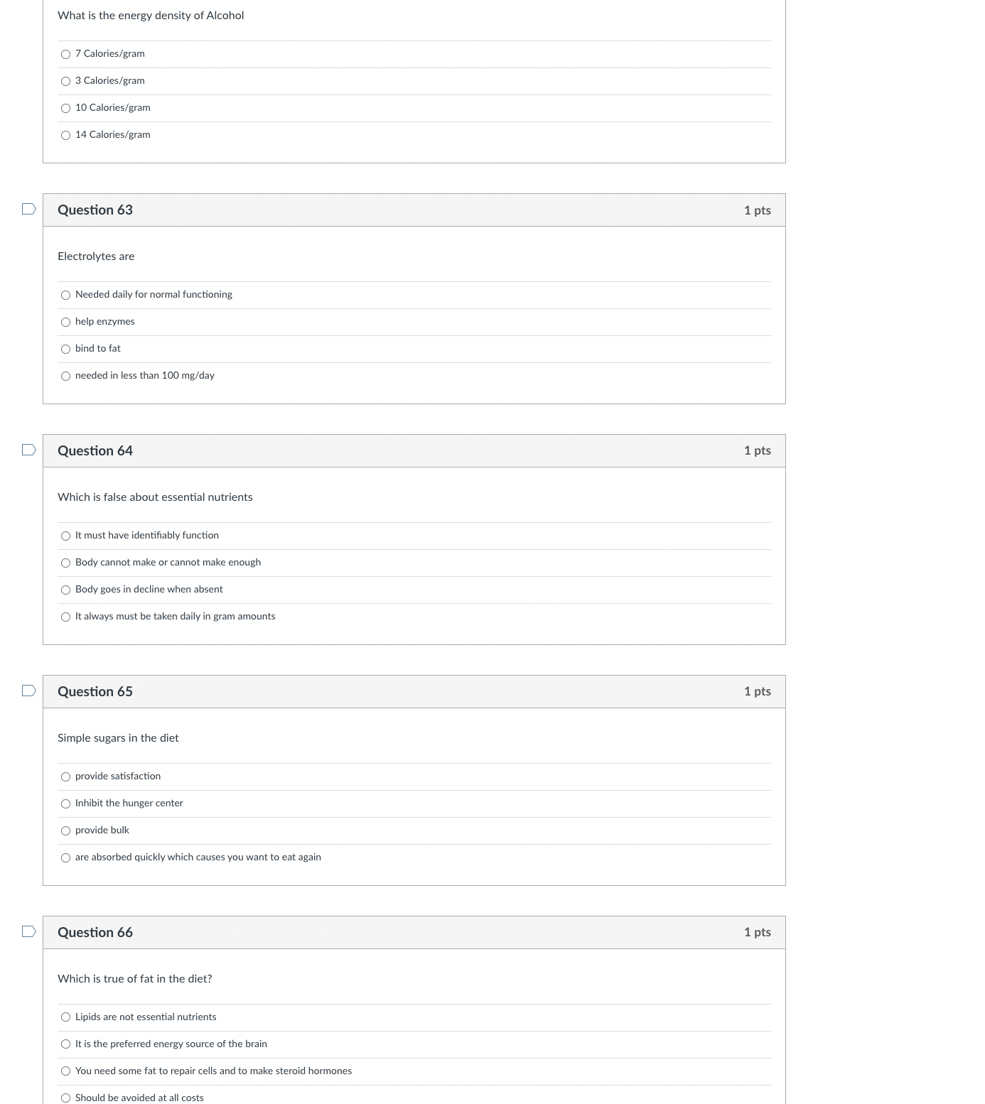 Solved What is the energy density of Alcohol 7 Calories/gram