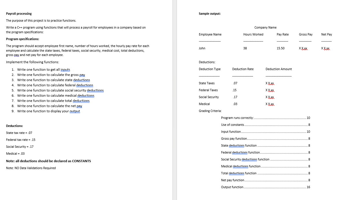 Solved Payroll processing Sample output: The purpose of this | Chegg.com