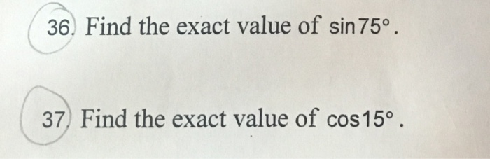 find exact value of cos 75