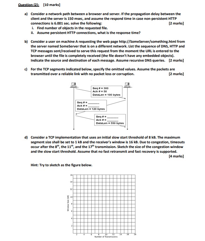 Solved Question (2): [10 Marks] A) Consider A Network Path | Chegg.com