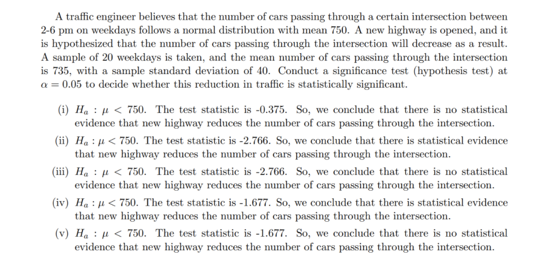 Solved A traffic engineer believes that the number of cars | Chegg.com