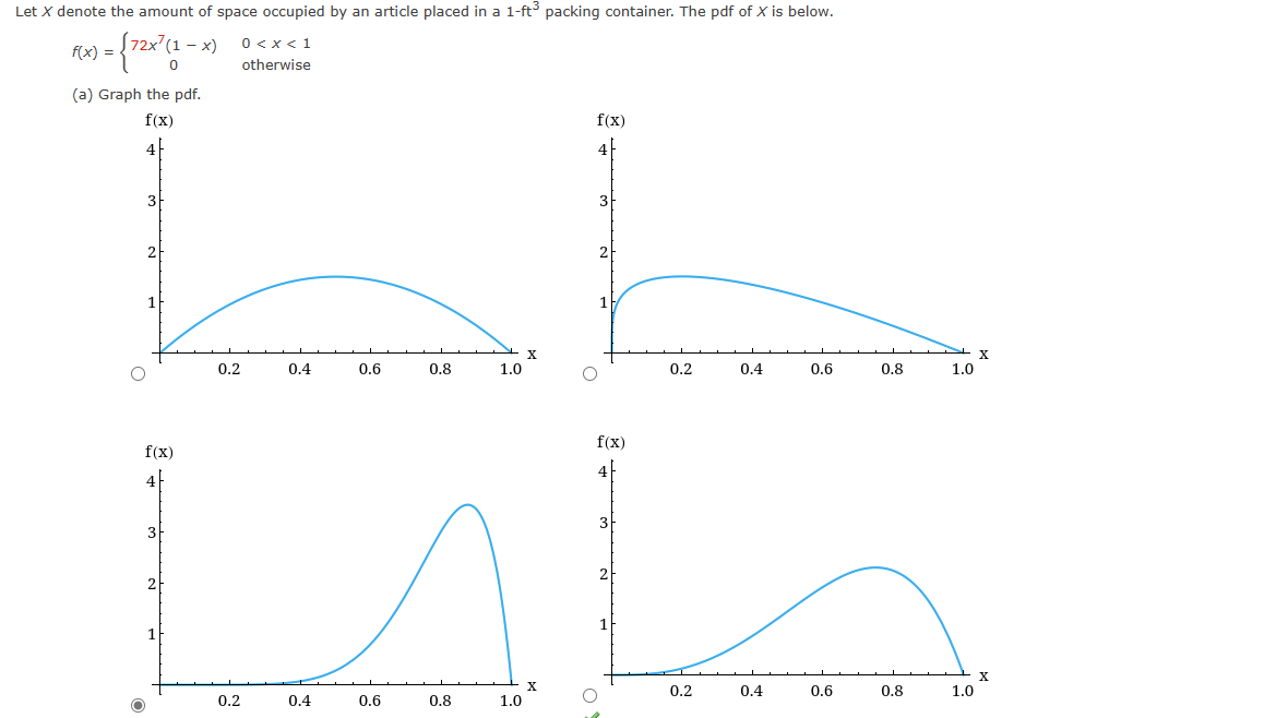 Solved f(x)={72x7(1−x)00 | Chegg.com