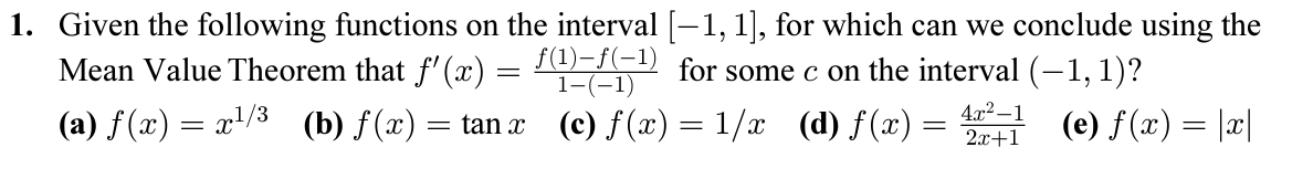 Solved 1. Given the following functions on the interval | Chegg.com