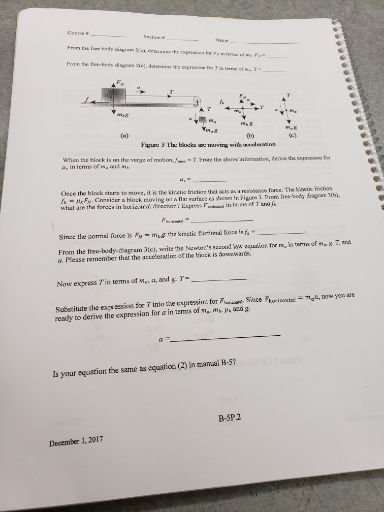 Solved Pre-lab B-5 Friction Read The Manual B-5 "Friction" | Chegg.com