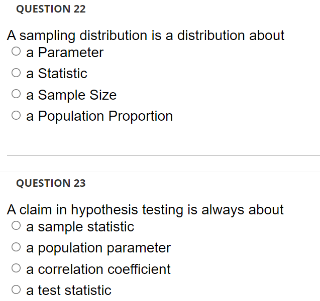 Solved QUESTION 22 A sampling distribution is a distribution | Chegg.com
