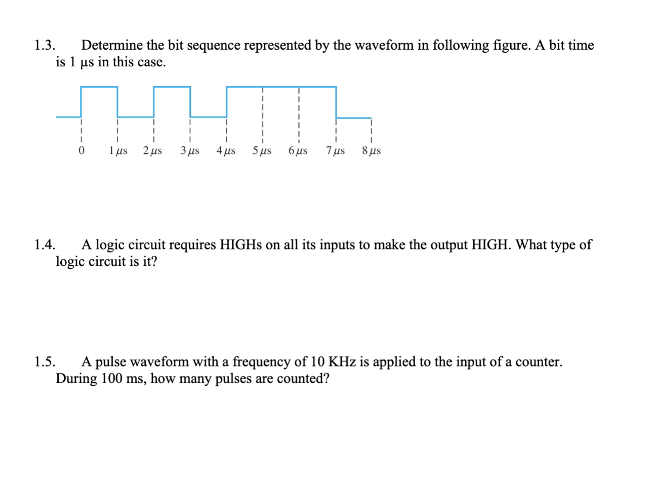 Solved 1.3. Determine the bit sequence represented by the | Chegg.com