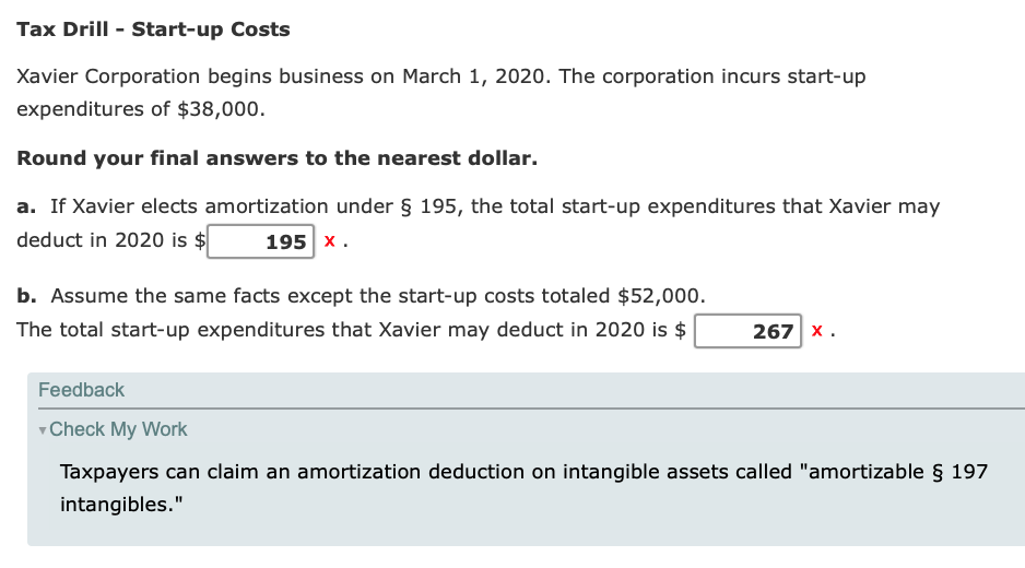 Solved Tax Drill Startup Costs Xavier Corporation begins