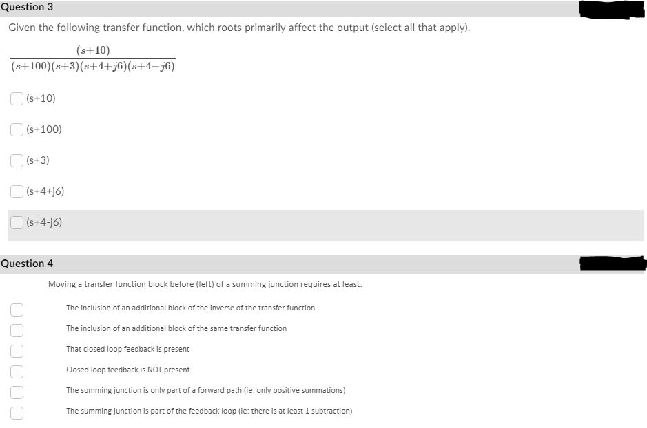 Solved Question 3 Given the following transfer function, | Chegg.com