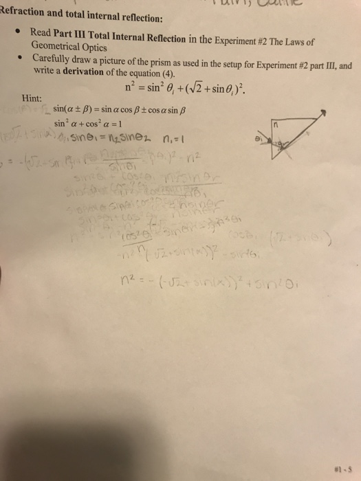 Solved Refraction and total internal reflection: Read Part1 | Chegg.com