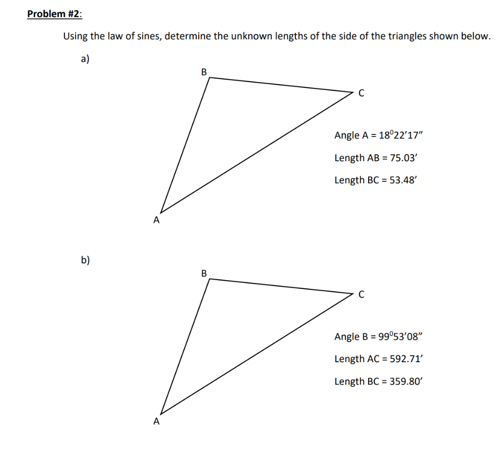 Solved Problem #2: Using the law of sines, determine the | Chegg.com