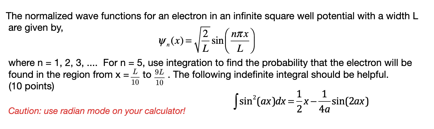 Solved The Normalized Wave Functions For An Electron In An | Chegg.com