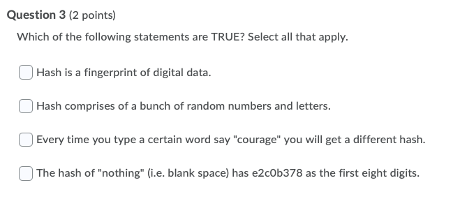 Solved Question 1 (2 points) Which of the following | Chegg.com