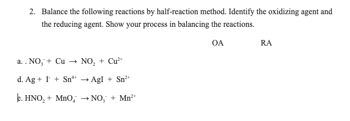 Solved 2. Balance the following reactions by half-reaction | Chegg.com