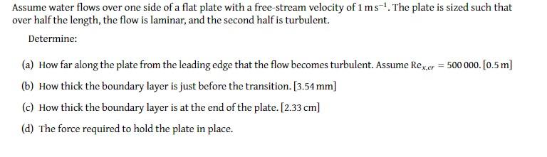Solved Assume water flows over one side of a flat plate with | Chegg.com