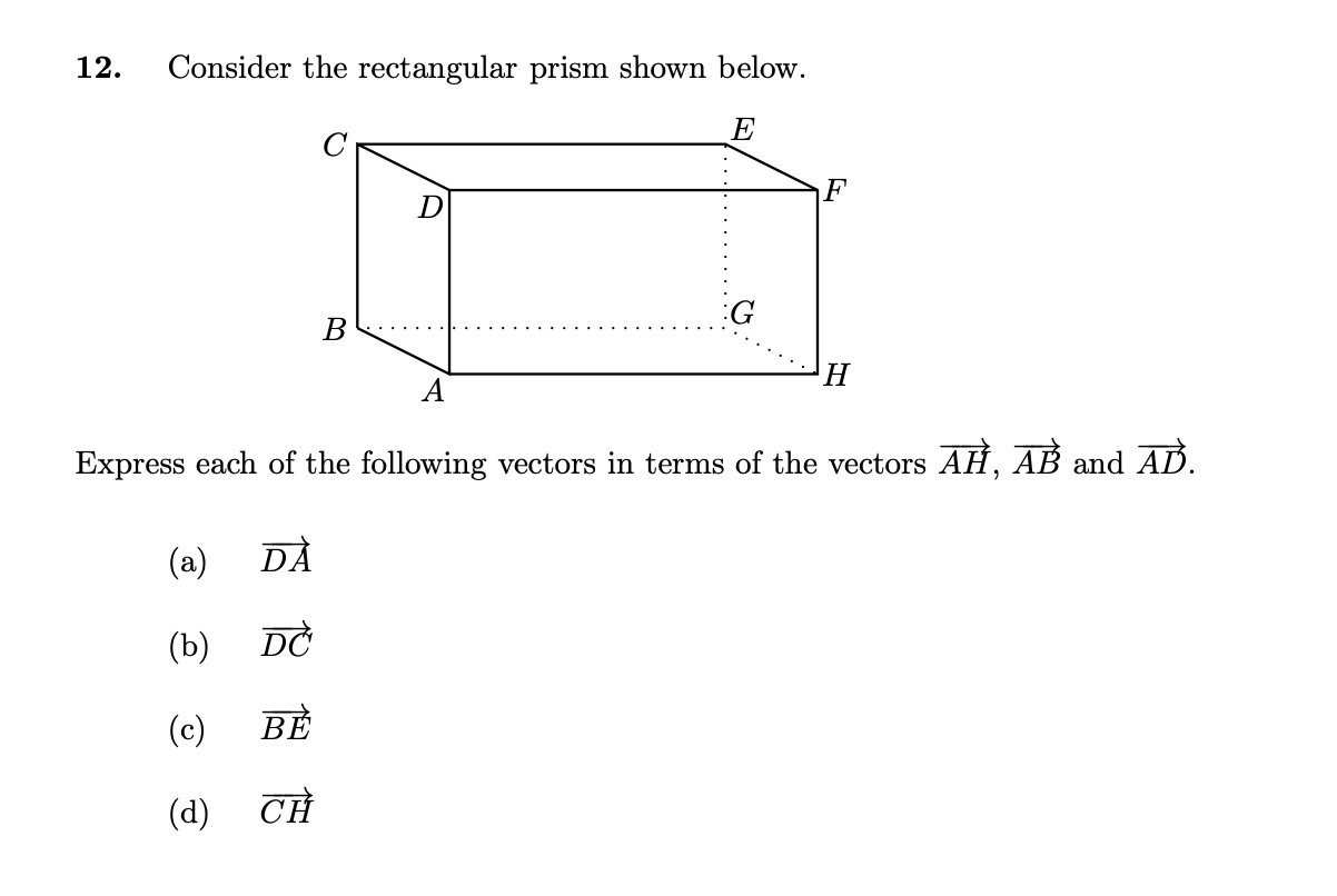 Solved 12. Consider the rectangular prism shown below. E D G | Chegg.com