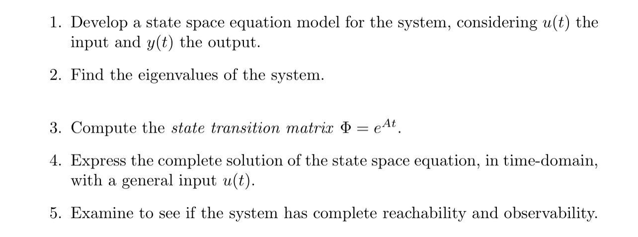 Solved 1. Develop a state space equation model for the | Chegg.com