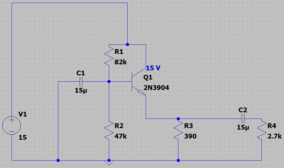 Solved R1 82k C1 15 V Q1 2N3904 15p C2 V1 + R2 R3 154 R4 15 | Chegg.com