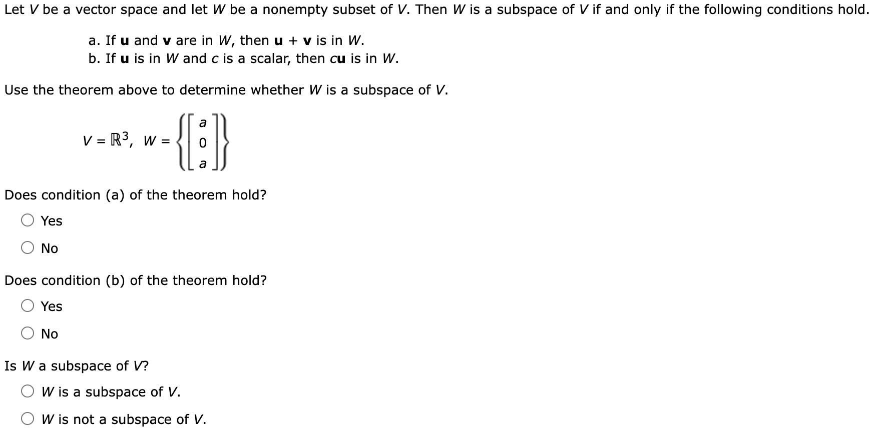 Solved Let V Be A Vector Space And Let W Be A Nonempty | Chegg.com