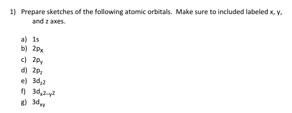 Solved 1) Prepare sketches of the following atomic orbitals. | Chegg.com