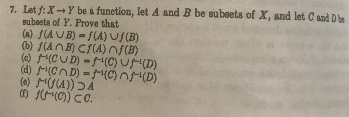 Solved 7. Let F: X - Y Be A Function, Let A And B Be Subsets | Chegg.com