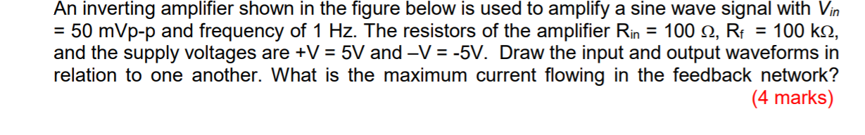 Solved An inverting amplifier shown in the figure below is | Chegg.com