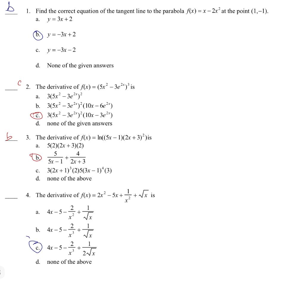 Solved 1. Find the correct equation of the tangent line to | Chegg.com