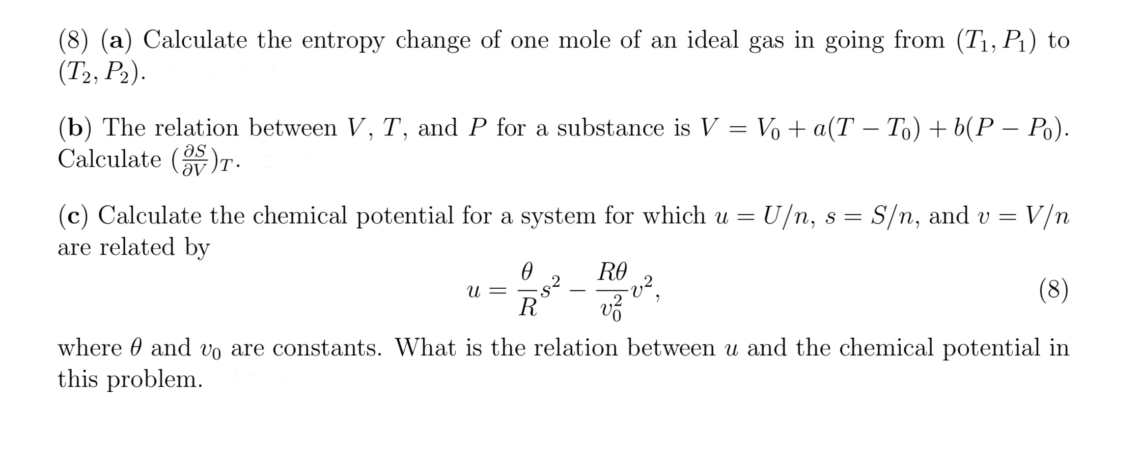 Solved 8 A Calculate The Entropy Change Of One Mole O Chegg Com