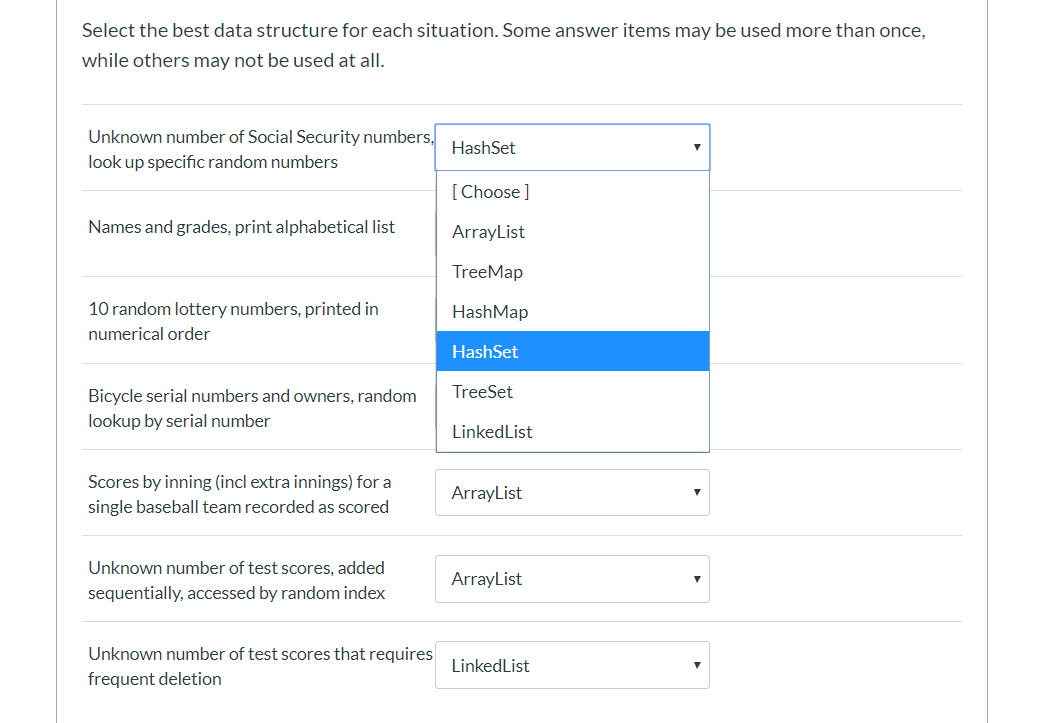 Solved Select The Best Data Structure For Each Situation. 