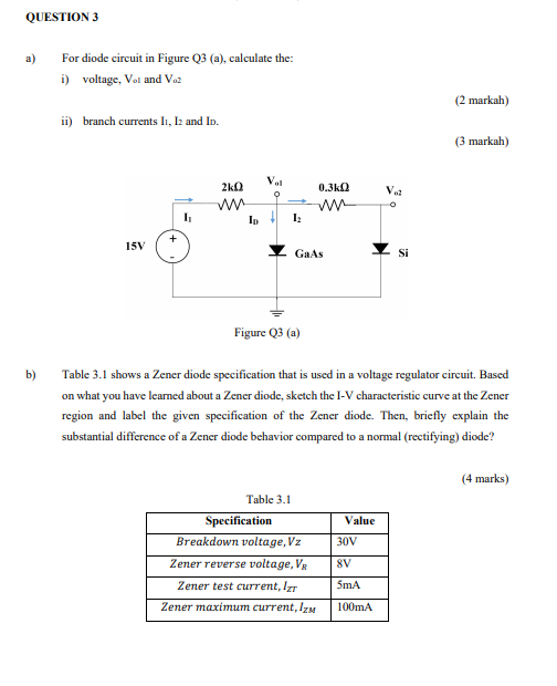 Solved QUESTION 3 For diode circuit in Figure Q3 (a), | Chegg.com