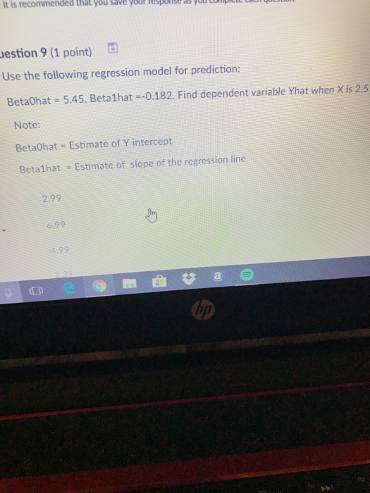 Solved estion 9 (1 point) d Use the following regression | Chegg.com
