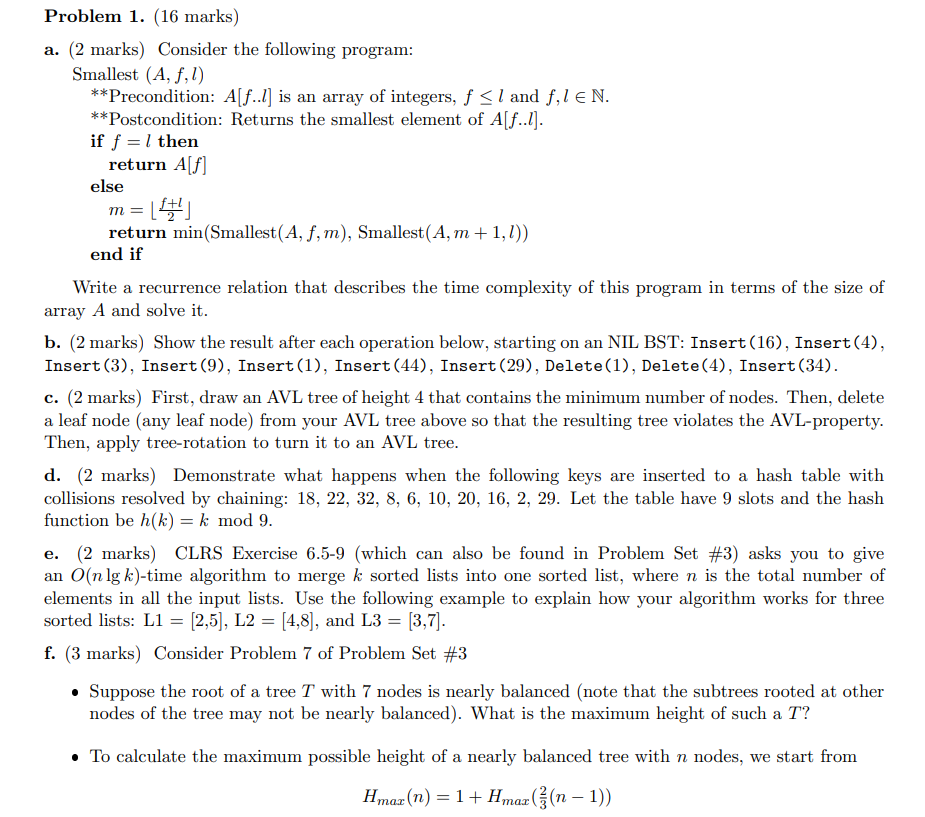 Solved Problem 1. (16 marks) a. (2 marks) Consider the | Chegg.com