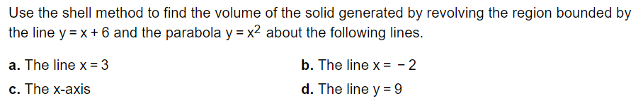 Solved Use the shell method to find the volume the of the | Chegg.com