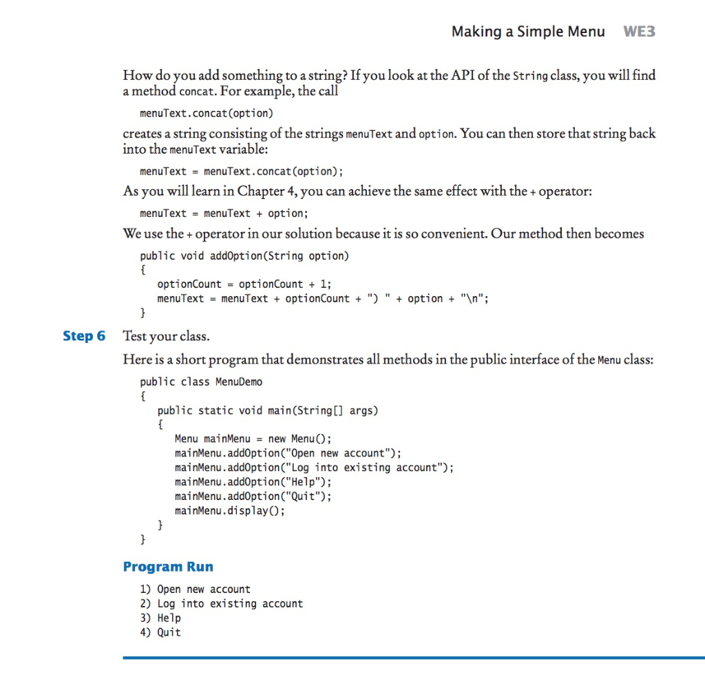 Solved Change the Menu class in Worked Example 3.1 so that | Chegg.com