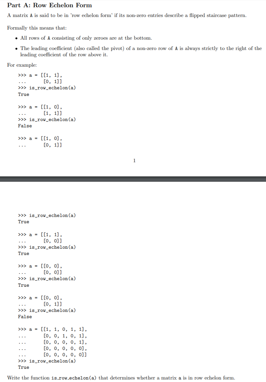 Solved Part A Row Echelon Form A matrix A is said to be in