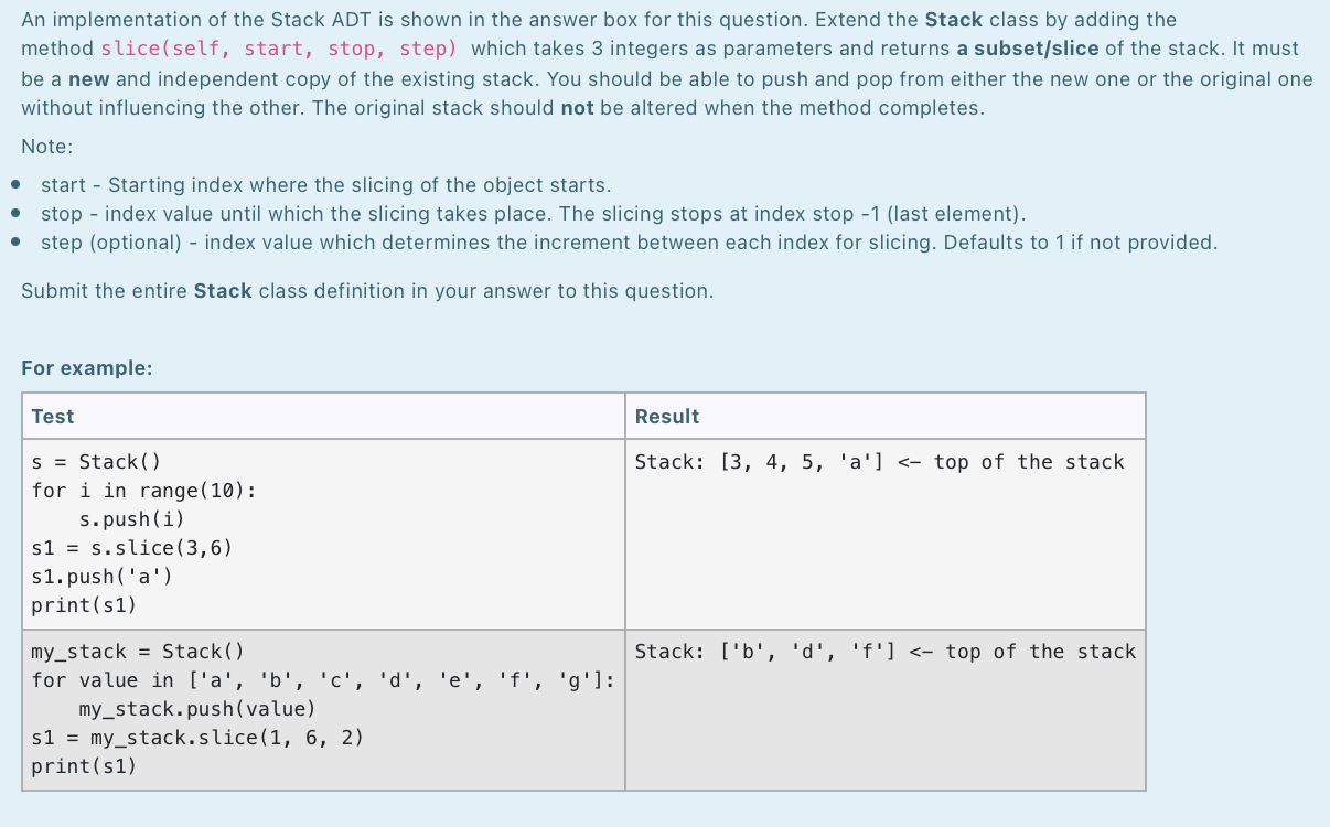 An implementation of the Stack ADT is shown in the | Chegg.com image.